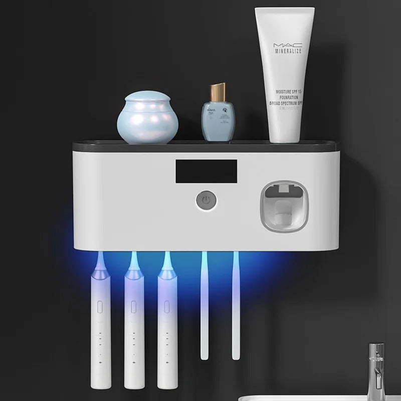 Intelligent UV toothbrush sterilizer with automatic toothpaste dispenser