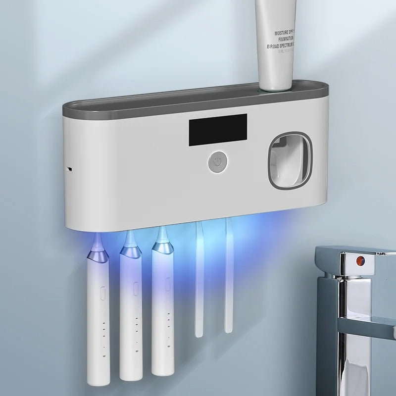 Intelligent UV toothbrush sterilizer with automatic toothpaste dispenser