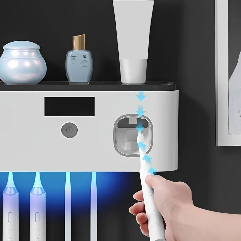 Intelligent UV toothbrush sterilizer with automatic toothpaste dispenser