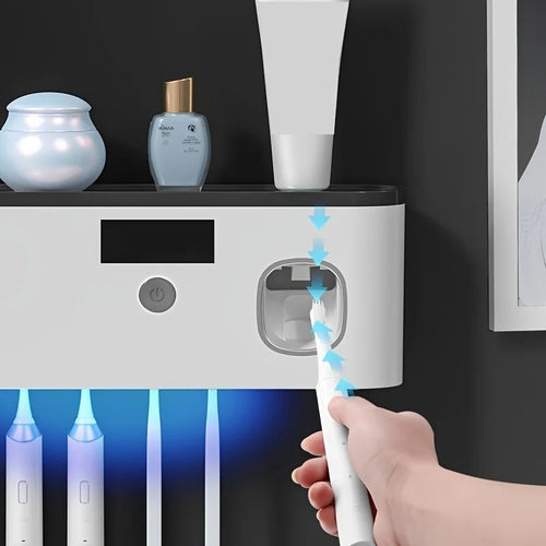 Intelligent UV toothbrush sterilizer with automatic toothpaste dispenser
