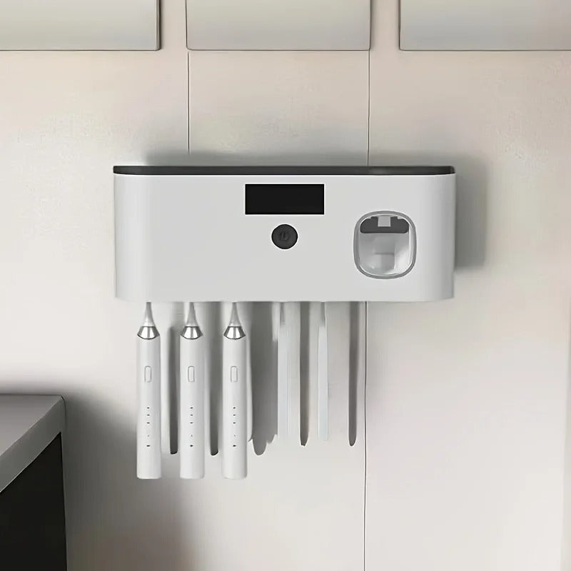 Intelligent UV toothbrush sterilizer with automatic toothpaste dispenser