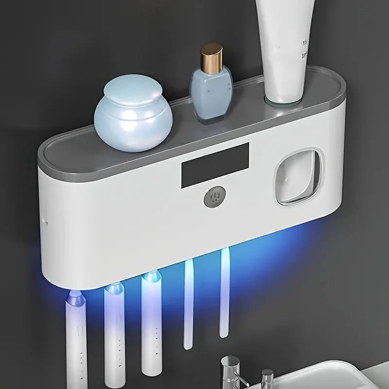 Intelligent UV toothbrush sterilizer with automatic toothpaste dispenser